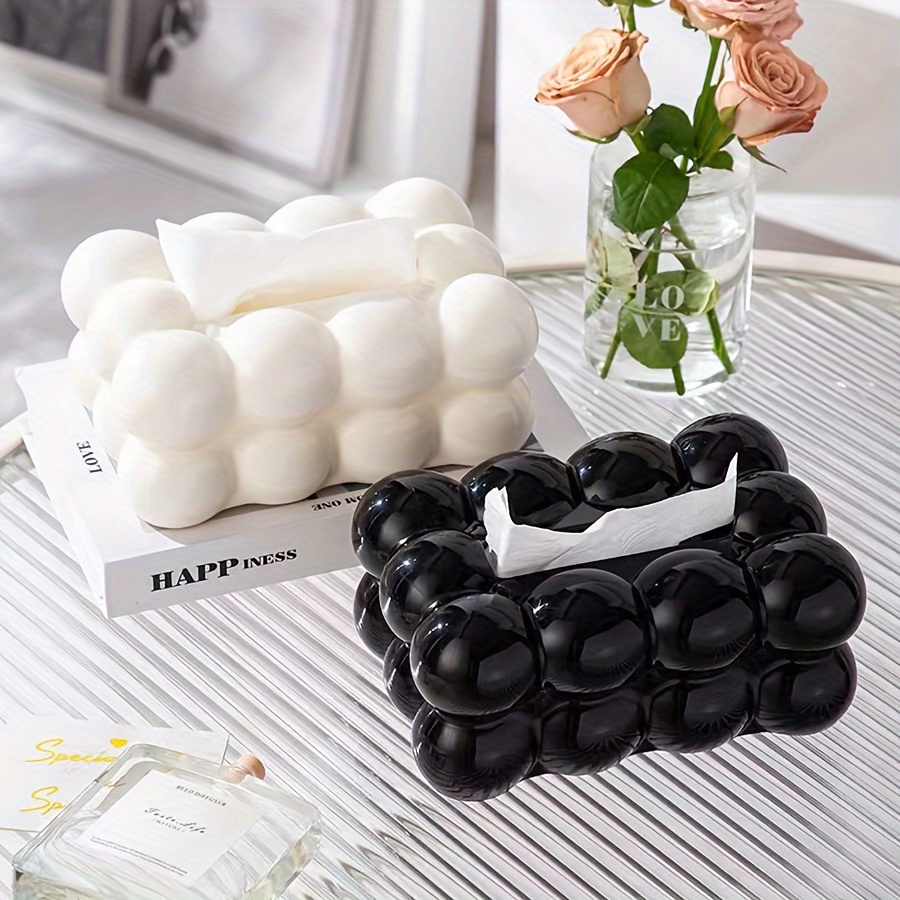 

Elegant European-style Cream Cotton Candy Tissue Box Cover - Round Plastic Napkin Holder For Living Room, Dining Table Decor