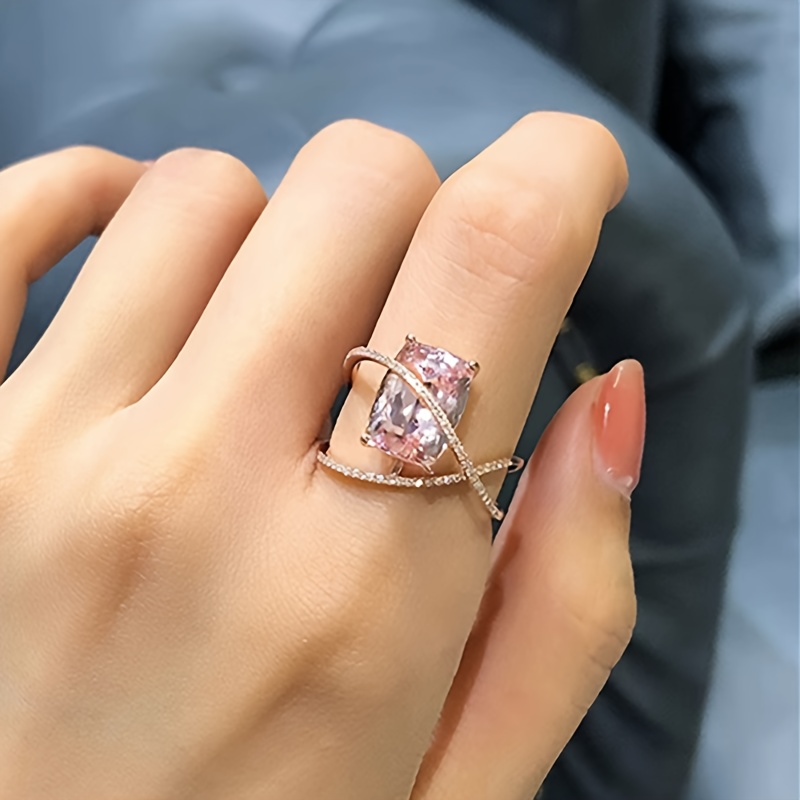 Image of Stylish Irregular Cross Design Pink Synthetic Synthetic Zirconia Ring, Perfect For S' Daily Casual Wear And Party Gifts