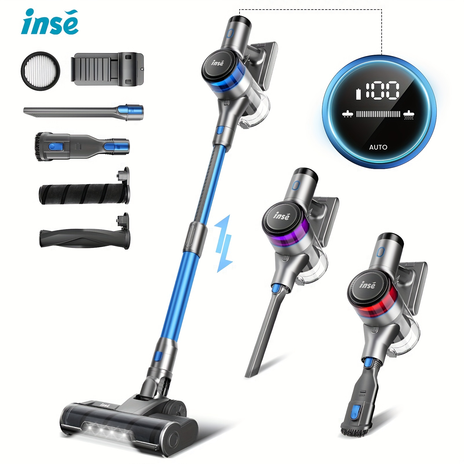 

Inse Cordless Vacuum Cleaner, 400w Stick Vacuumwith 30kpa Powerful Suction, 55min Runtime, Smarinduction Auto-adjustment, Rechargeable Cordlessvacuum For Carpet And Floor Pet Hair