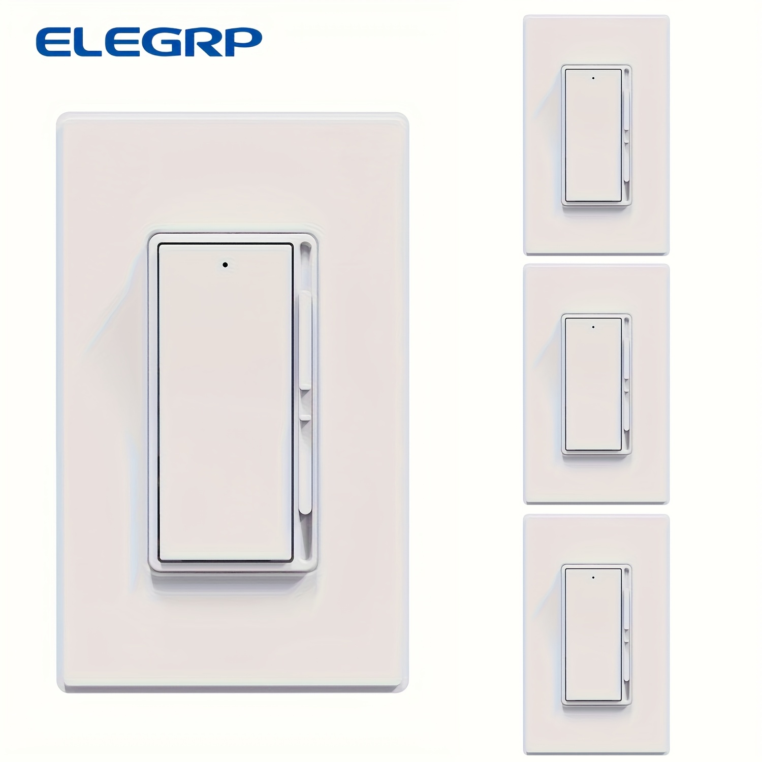 TEMU Elegrp- Switch For 300w Dimmable Led/cfl Lights And 600w Inc/hal Bulbs, Single Pole/3-way Led Slide Switch, Wall Plate Included, 4-pack, White