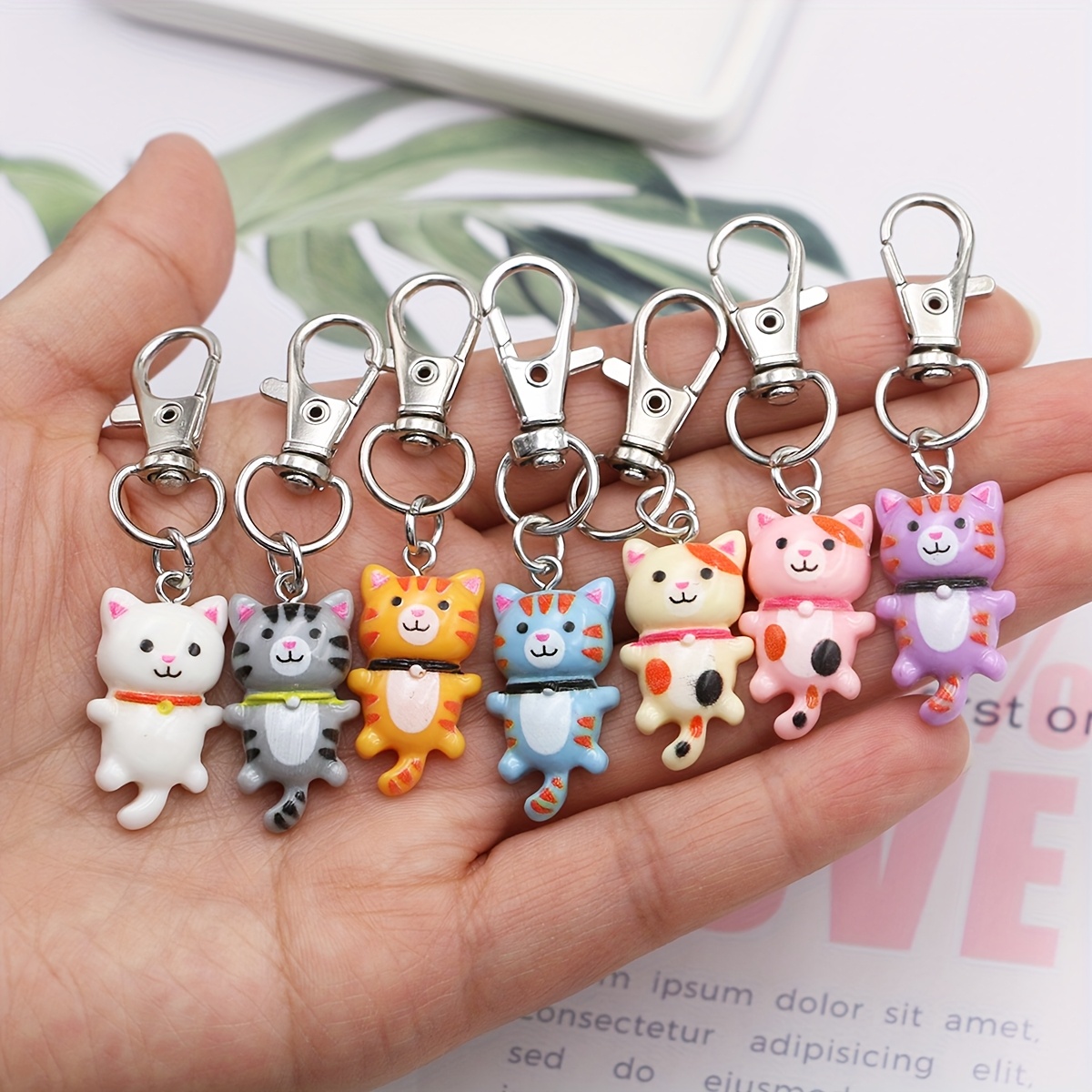 

Whiskerwonders 7pcs Cat Keychain Set, , Alloy Metal Key For Handbags & Car , Decorative Keyrings For