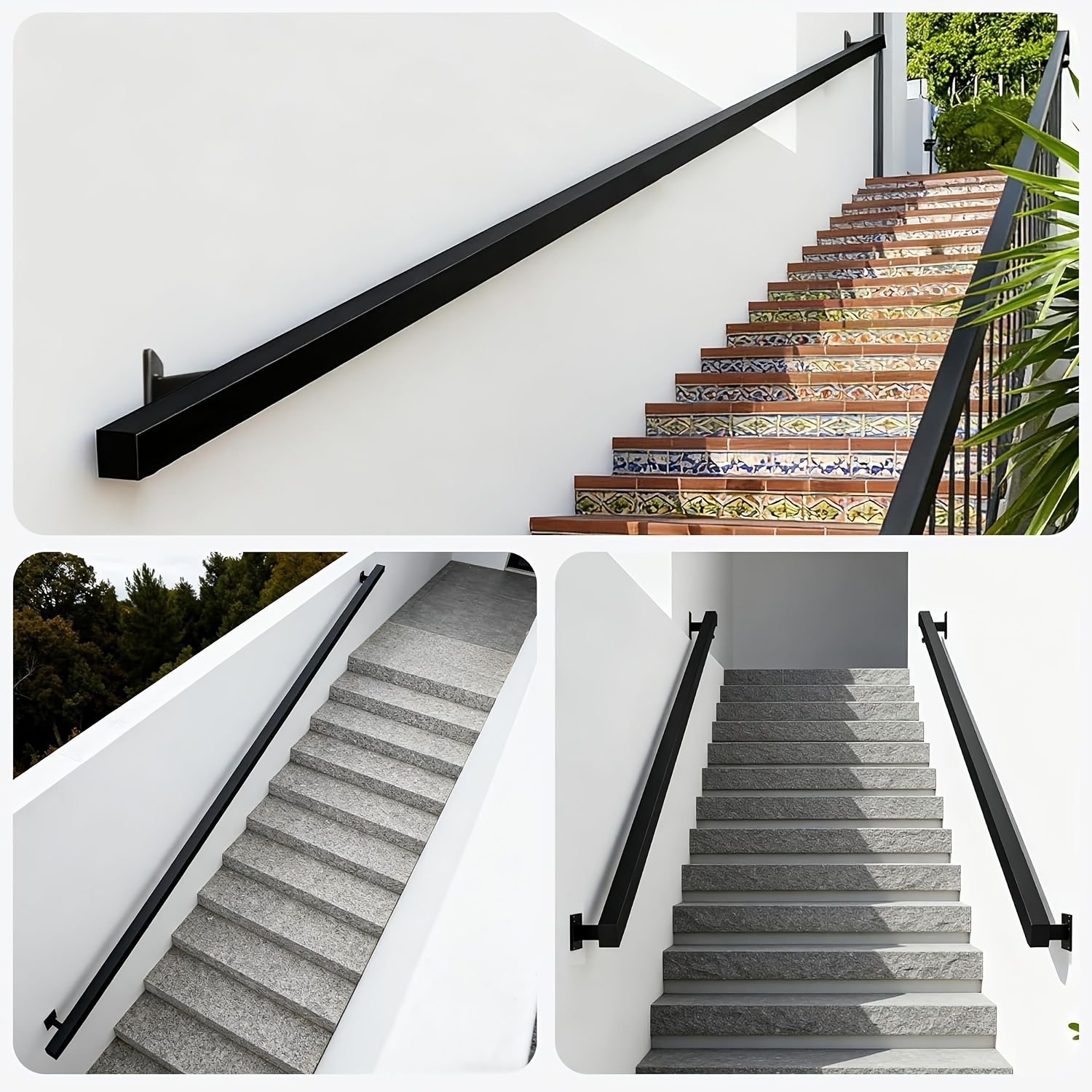 Laiptų turėklas 60 cm, prie sienos montuojamas laiptų turėklas, metalinis prie sienos montuojamas laiptų turėklas, skirtas naudoti lauke ir viduje, juodas prie sienos montuojamas laiptų turėklas, turėklas laiptams ir balkonams