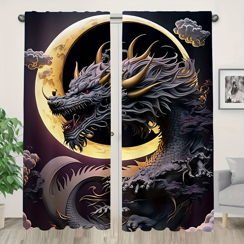 

2pcs Dragon Pattern Curtains, Decorative Window Drapes, Window Treatments For Bedroom Living Room, Home Decoration, Room Decoration