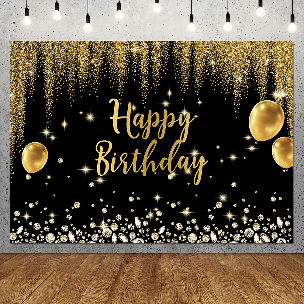 

Black Golden Happy Birthday Photography Backdrops Diamond Gold Balloon Glitter Baby Shower Party Photo Background Indoor Outdoor Decoration Sign Polyester 5×3ft/7×5ft/8×6ft
