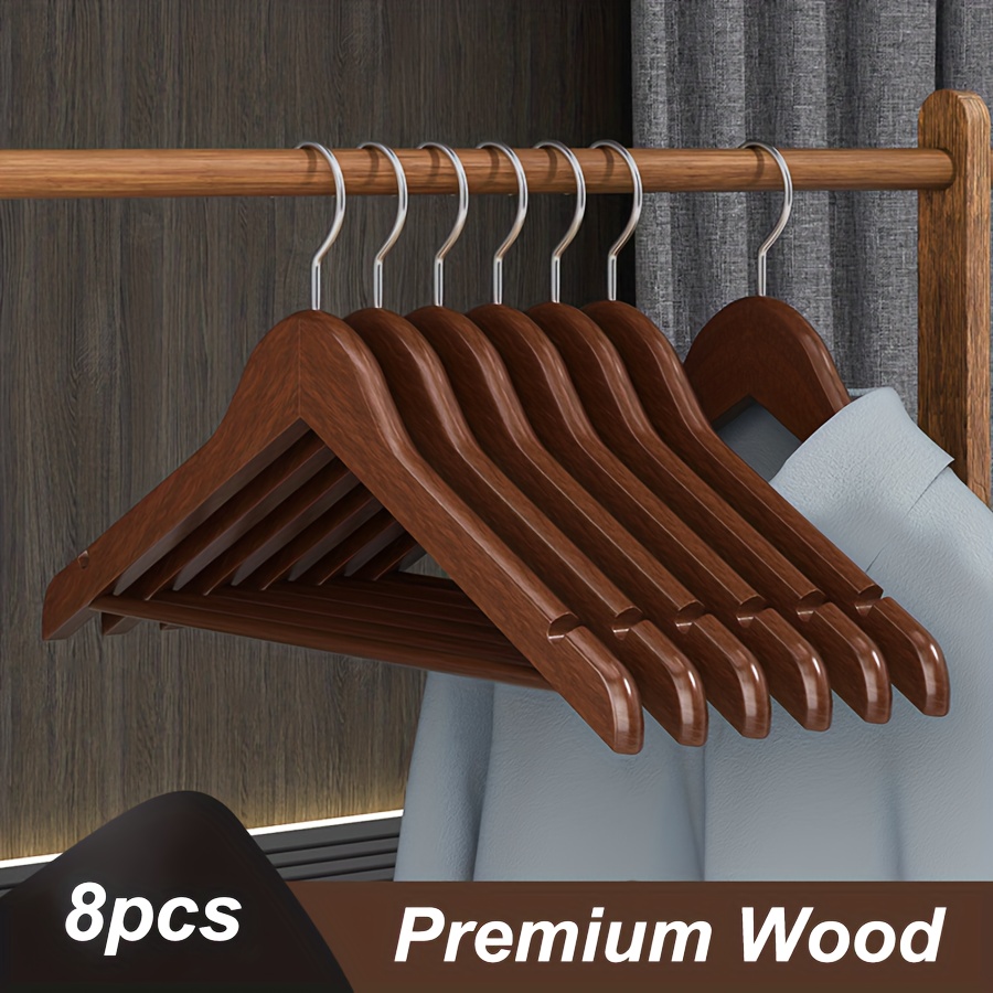 8pcs Premium Wooden Standard Hangers - For Shirts, Coats, & Dresses With Notched Design, Swivel Hook, And Sturdy Construction For Closet Organization