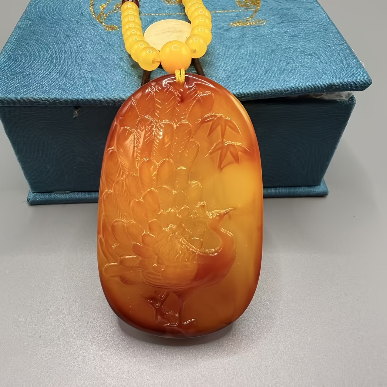 Bohemian Style Amber Peacock Pendant Necklace