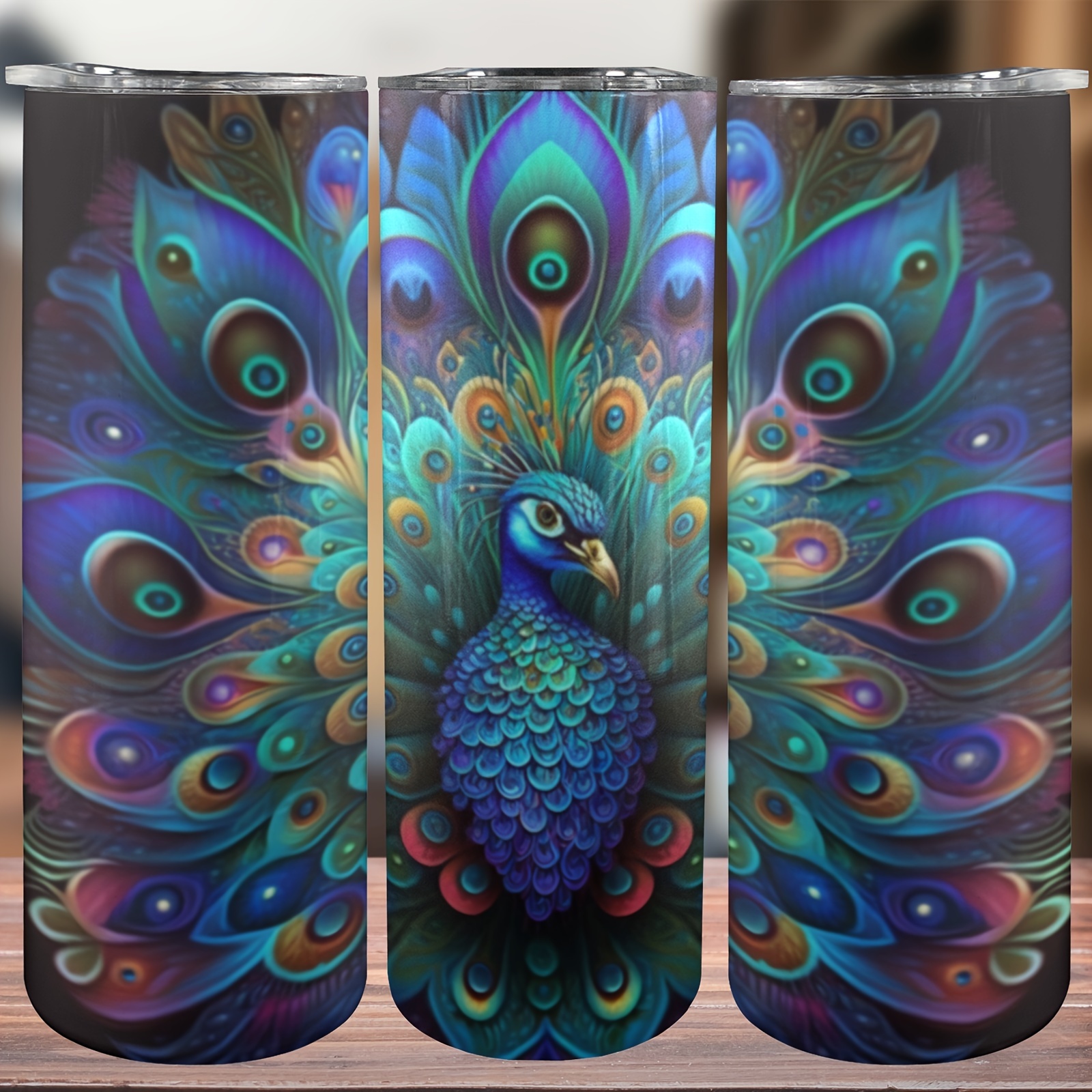 

20oz Neon Peacock Insulated Stainless Steel Tumbler With Straw & Lid - Reusable, Hand-wash Only, - Ideal Birthday Or Festival Gift For Women And Girls