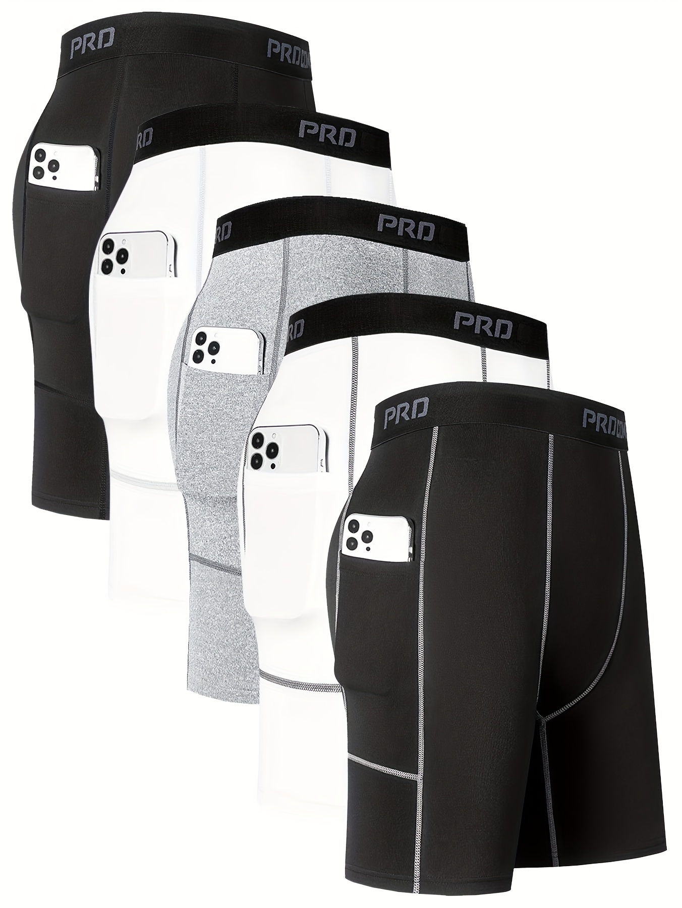 5pcs mens compression sports shorts pockets breathable quick Temu