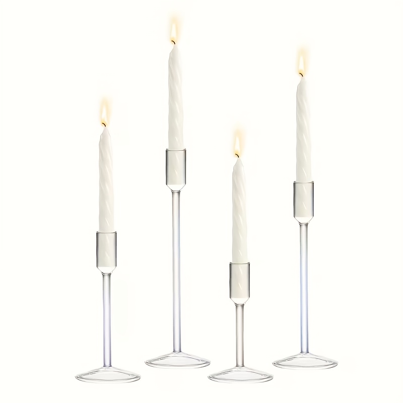 Image of 4pcs Elegant Glass Candleholder Compatible For Weddings, Romantic Dinners & Christmas - Cone Candle Stand, Table Centerpiece For, Parties, Anniversaries (candles Not Included) - Glass Candelabra
