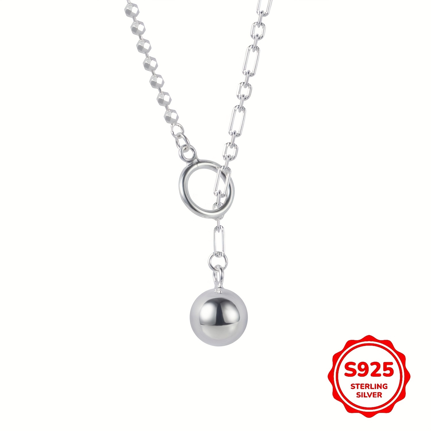 

Korean S925 Pure Silvery Round Bead Round Ring Irregular Necklace Korean Version Ins High-end Light Luxury Tassel Clavicle Chain Net Weight: 8.30g