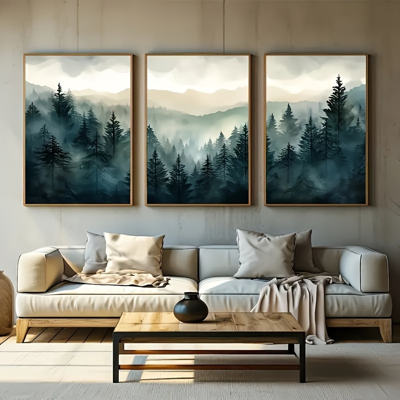 

3-piece Modern Mountain Landscape Canvas Art Set - Unframed Wall Decor For Living Room, Bedroom, Hallway - Perfect Winter Gift