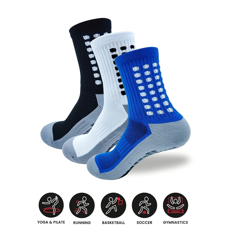 

3pcs Anti-slip Athletic Crew Socks With Grip Pads - Breathable & For Soccer, Football, Basketball, Running | Machine Washable, Polyester & Elastane , Performance, Grip Socks