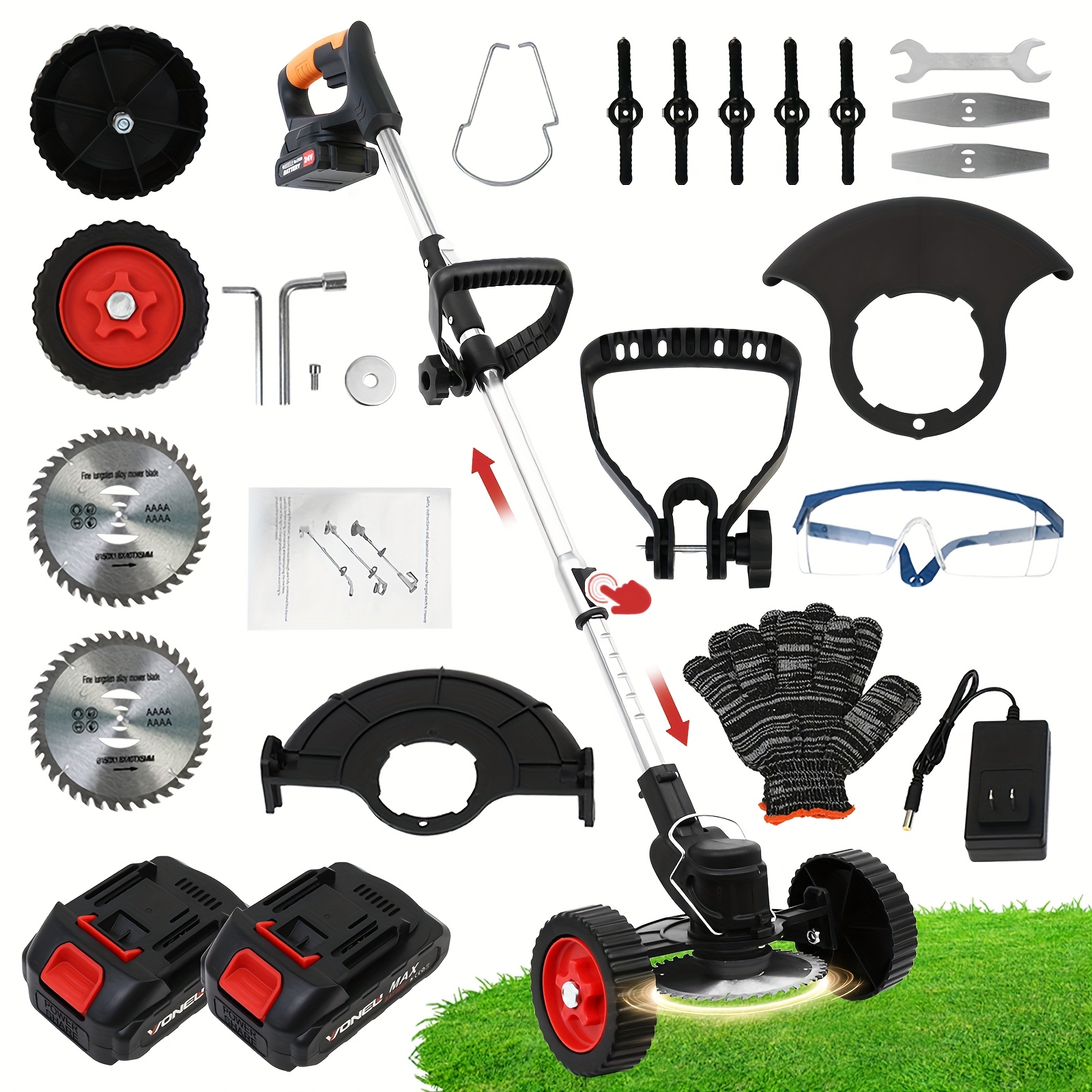 powerful 24v cordless electric eater 4 in 1 with lawn trimmer wheel edger mini mower and brush cutter functions with multiple blades and string trimmer for lawns yards and gardens details 0