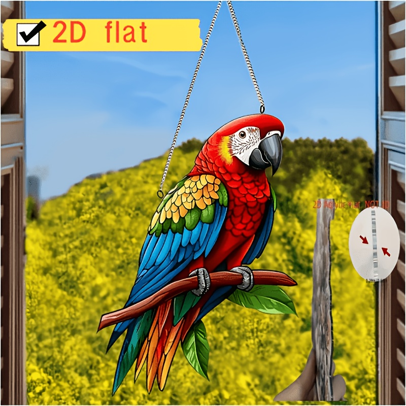 TEMU 2d Flat, 2d Flat - 1pc, 2d Flat Parrot Acrylic Sun Catcher Hanging Ornament, Best Gift For Sun Catchers, Holiday Wreath Sign, Window Decoration,