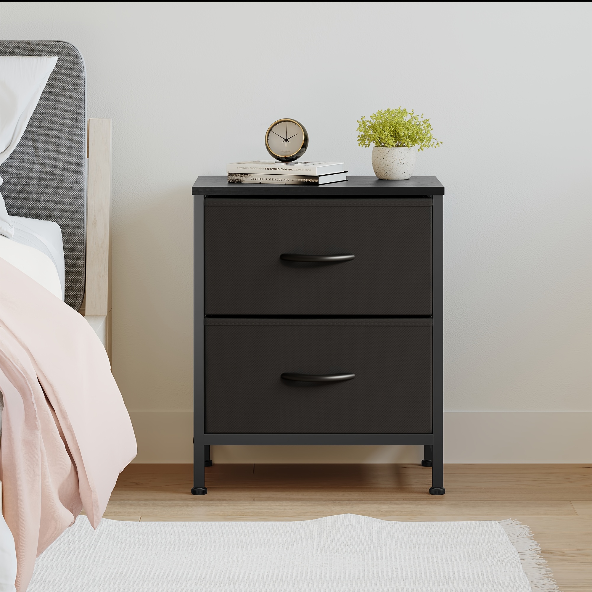 TEMU 1pc/2pcs Fabric Drawer Storage Cabinet, 2-drawer Dresser With Cabinets, Wooden Top Platform Placement Of Items, Sturdy Metal Frame, Suitable For