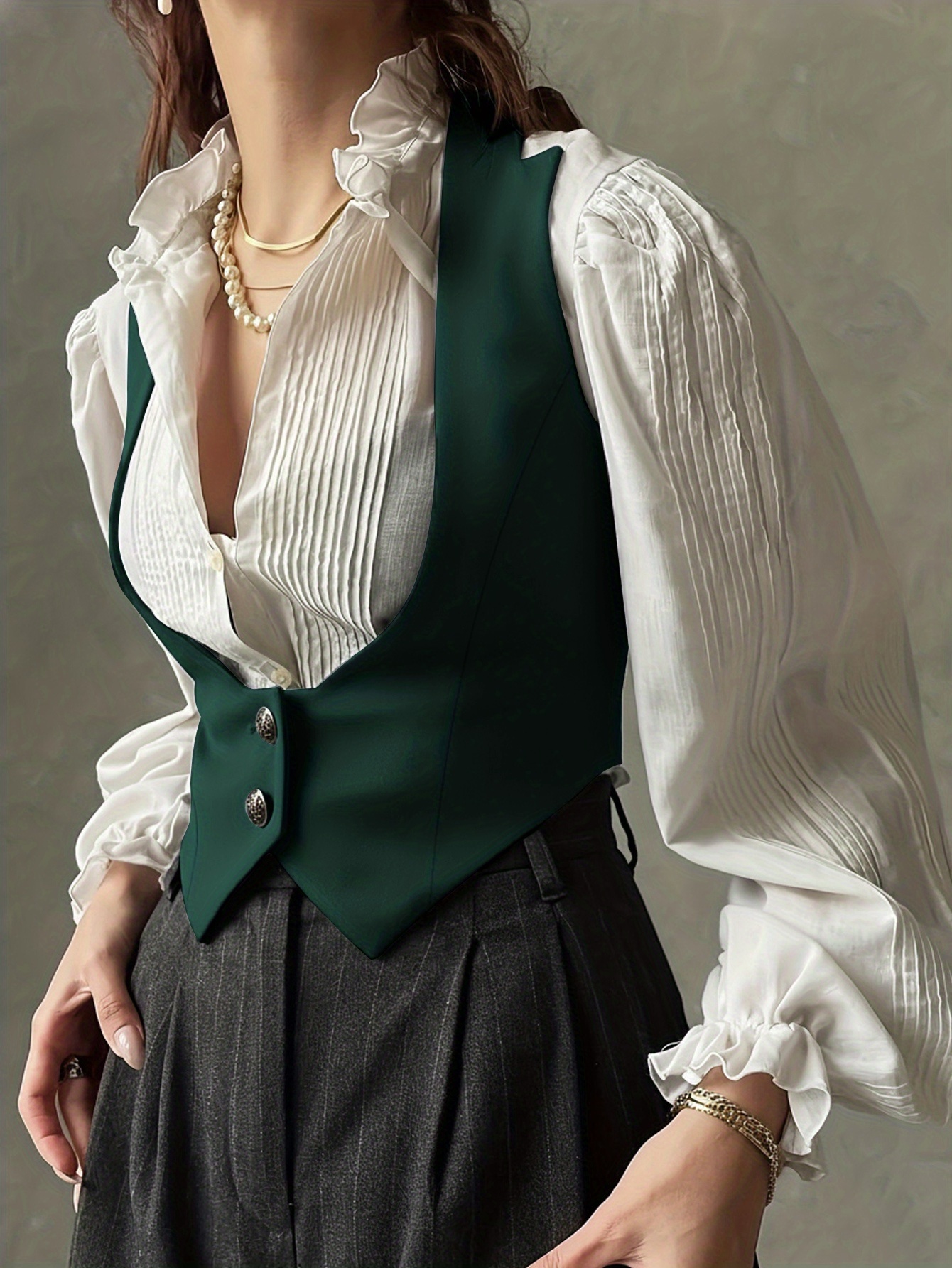 french vintage style black v neck womens waistcoat a chic - Temu