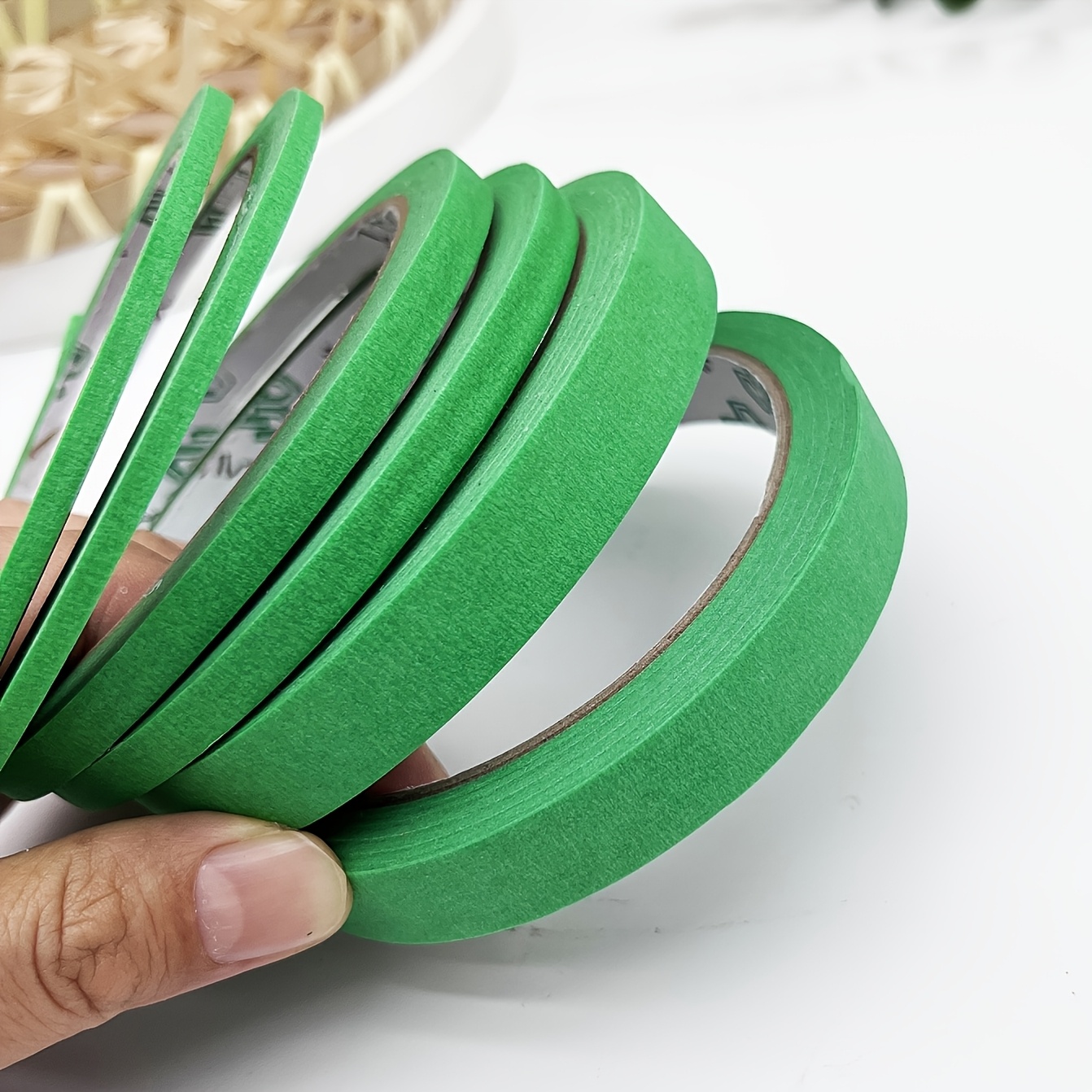 E-shop 3/6 Rollen Grünes Malerklebeband - 3mm bis 13mm Breite, 787,4 Zoll pro Rolle - Hochwertige, abziehbare Haftung, glatte Oberfläche, ordentlich