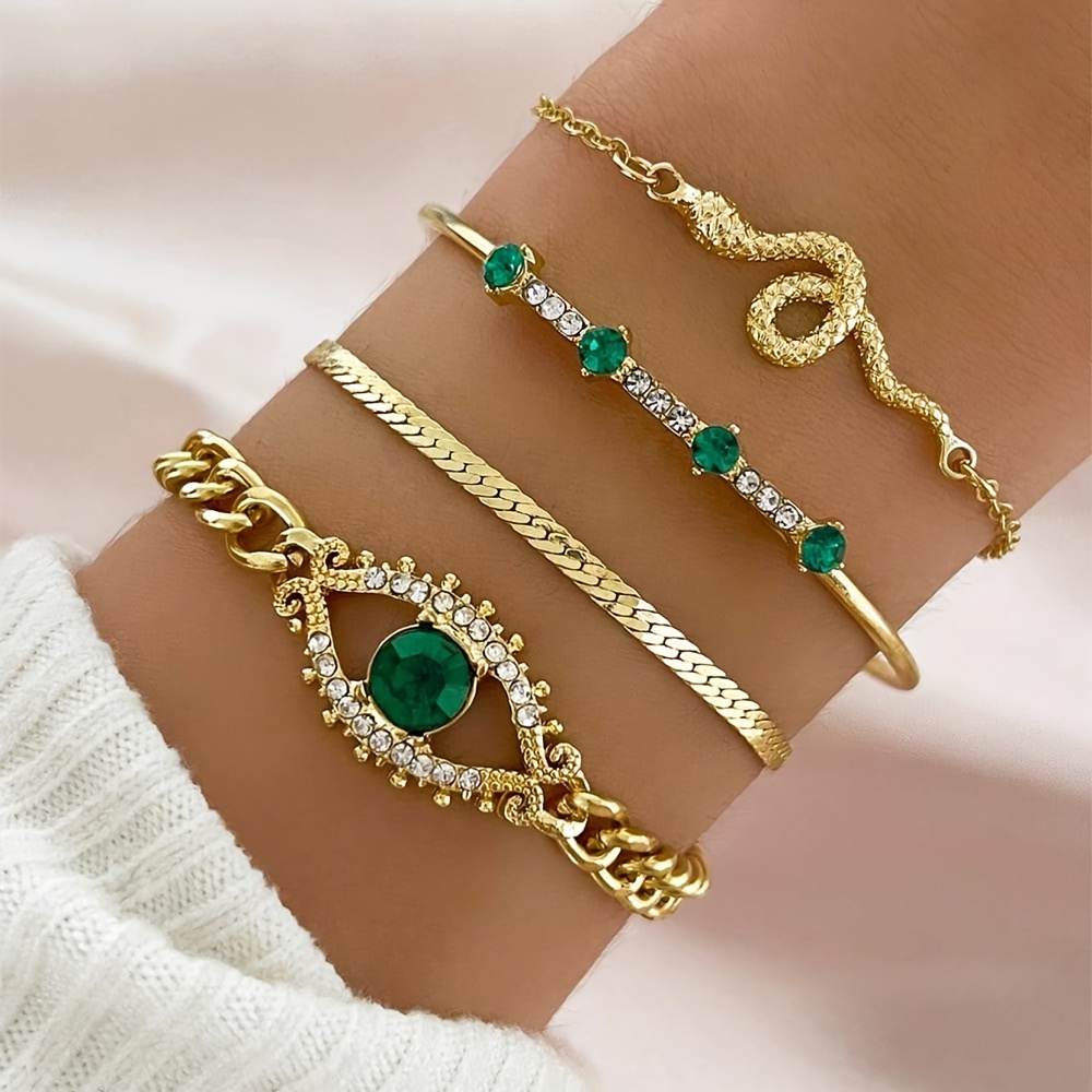 Luxury Snake-shaped Bracelet And Eye Bracelet Set, A Four-piece Bracelet Collection