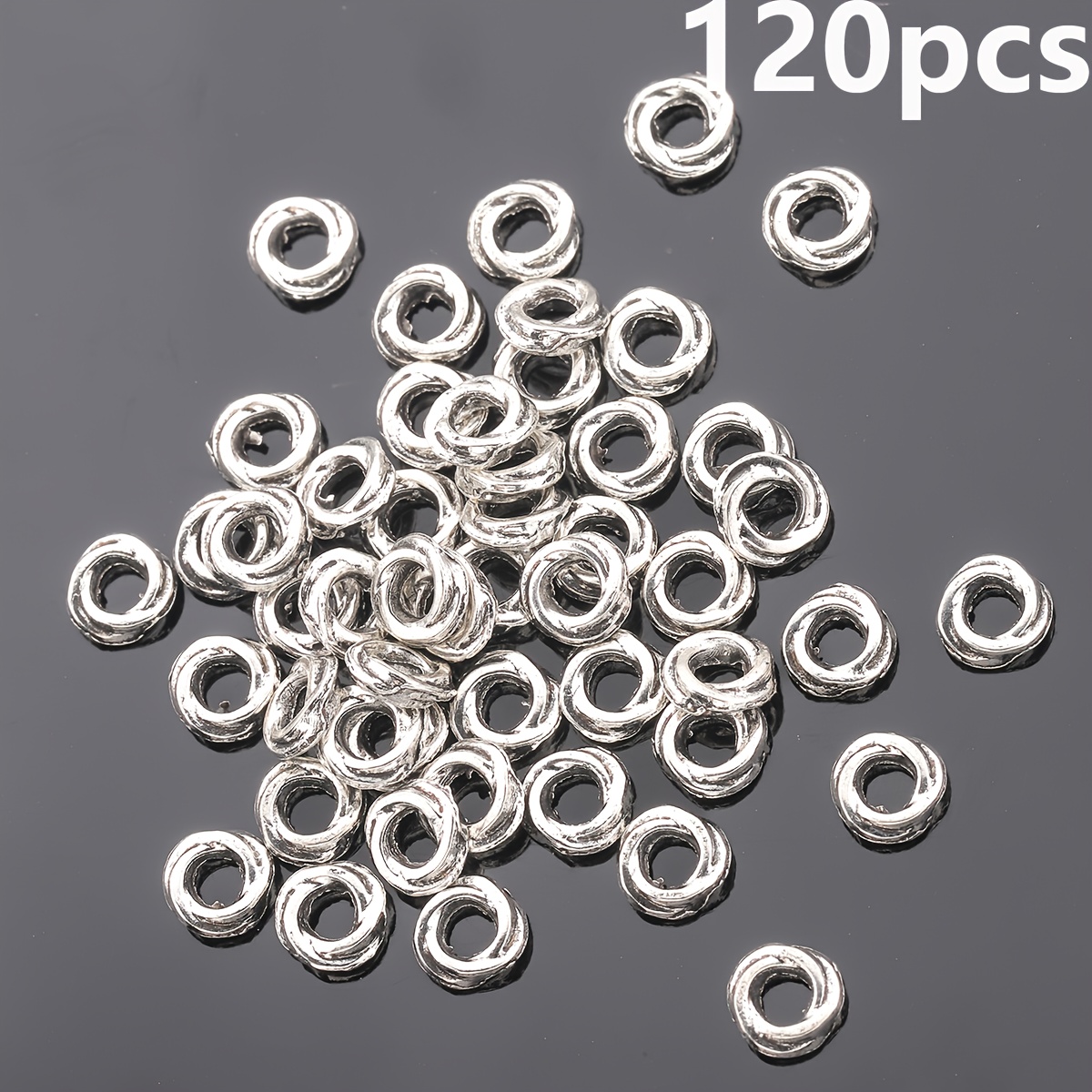 TEMU 240pcs/120pcs/6.5mm Closed Rotation Pattern Spacer Beads, Flat Round Shape Loose Beads, Double-sided Twisted Glossy Hollow Straight Hole Bead,