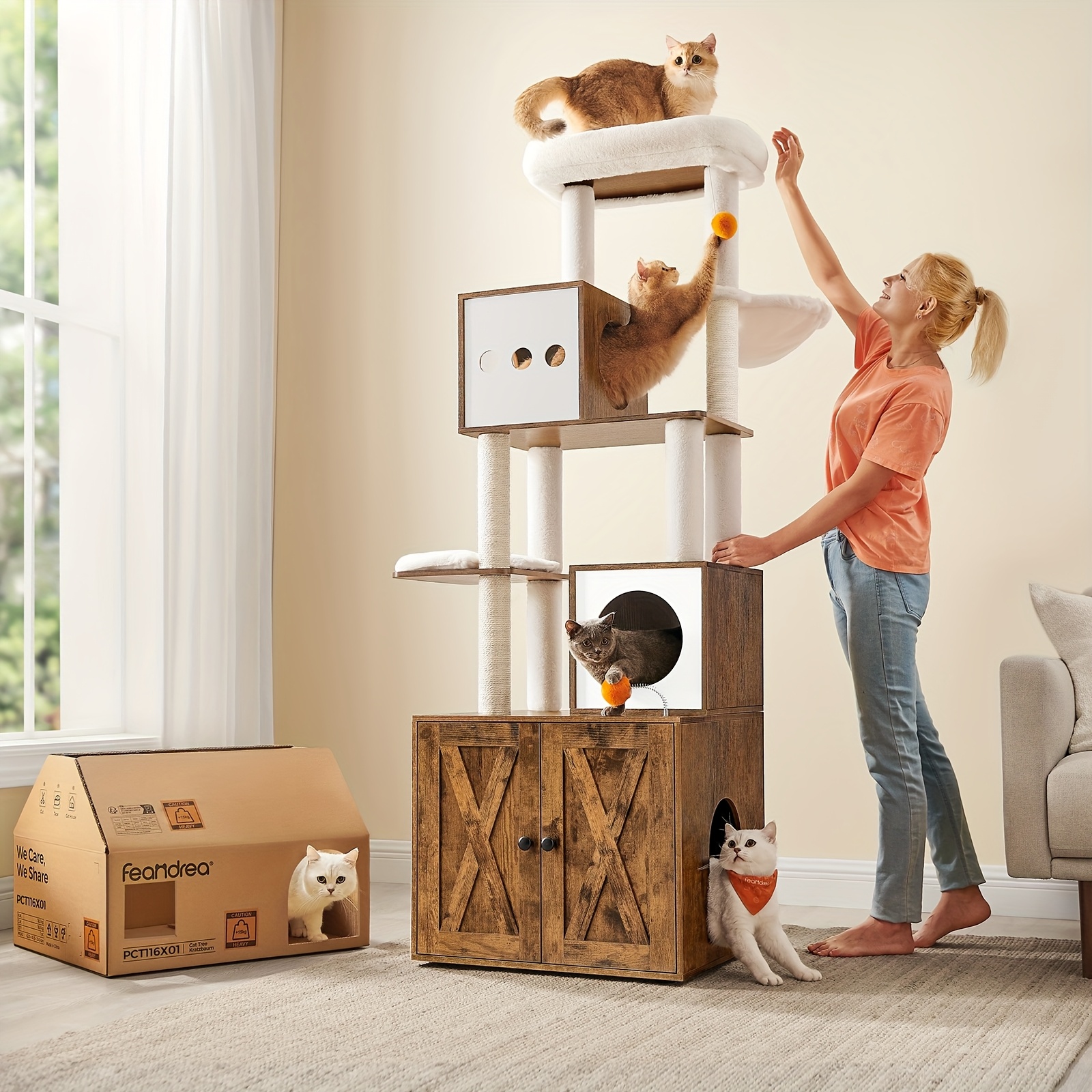 Cat Scratching Post With Litter Box 185cm High Cat Scratching Post Platform Washable Cushion