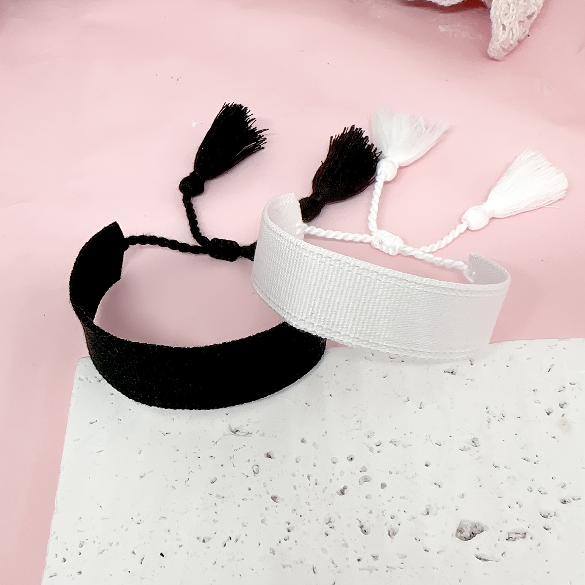 Image of 2pcs Set Of Retro Minimalist Adjustable Size Tassel Bracelets, Suitable For Family, , Couples, Parties, And Travel Wristbands