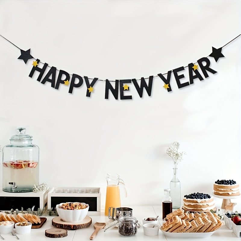 Image of Black "happy New Year" New Year's Party Decoration Pull Flag, 2027 New Year's Eve Banner, New Year's Eve Party Supplies