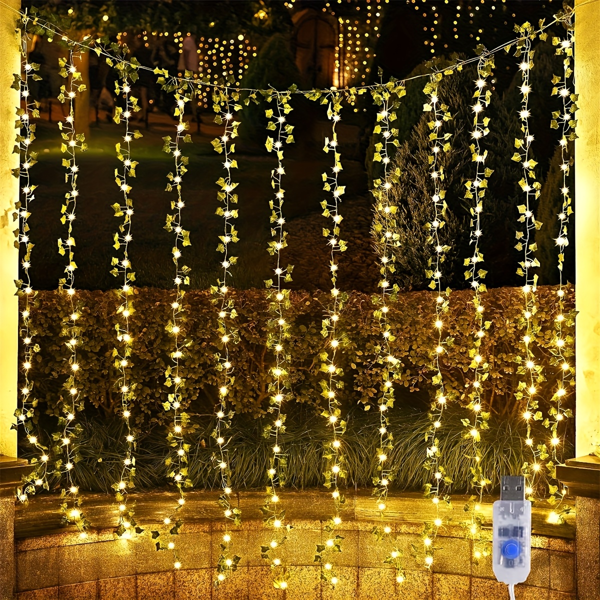 TEMU 1pc 8 Led Ivy String Lights, 230 Led Vines With Light For Bedroom, 3x1m/9.84x3.28ft Artificial Ivy Garland Fairy Lights, Ivy Curtain Lights,