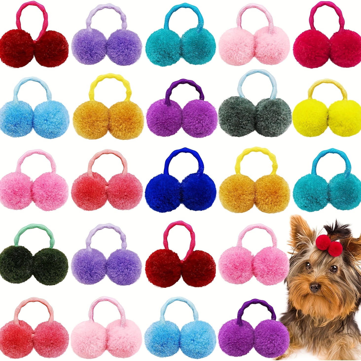 

50pcs Dog Hair Puff Ball Bows Pet Small Dog Hair Round Bows With Rubber Bands, Mix Multiple Colour Handmade Pet Puppy Dog Grooming Puff Bows For Yorkie Dog Cat Girl Hair Accessories