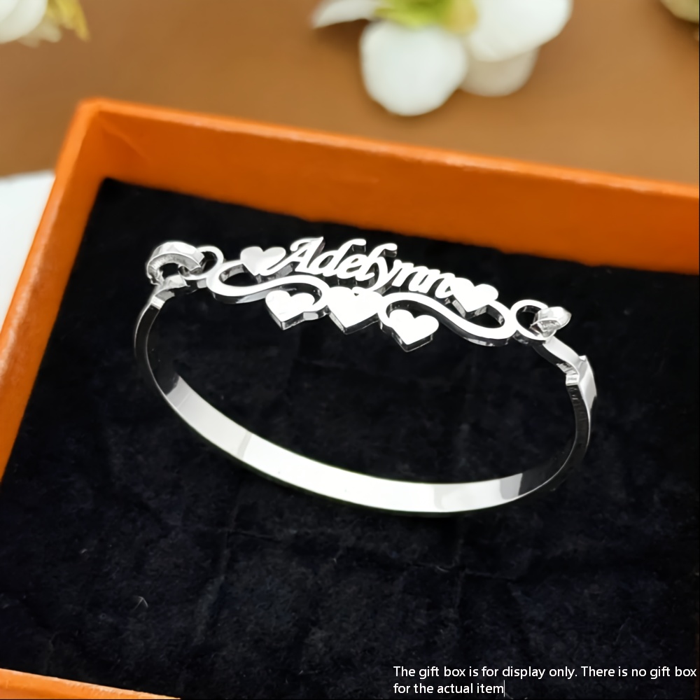 TEMU [customized] Customized Exquisite Minimalist Heart Dead Name Bracelet Bracelet Additions Jewelry Gift, Exquisite Ribbon Heart Bracelet Bracelet,