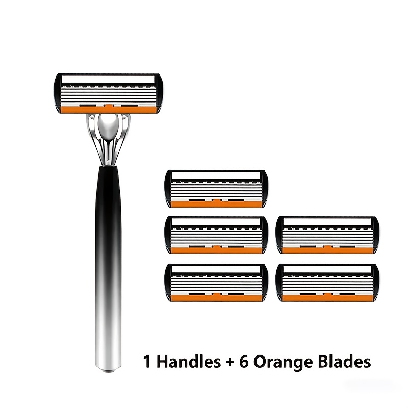 TEMU Premium veiligheidsscheermesset voor heren - 1 handvat + 6/12 ultrascherpe mesjes - Ergonomisch ontwerp voor gladde ontharing - 6-laags