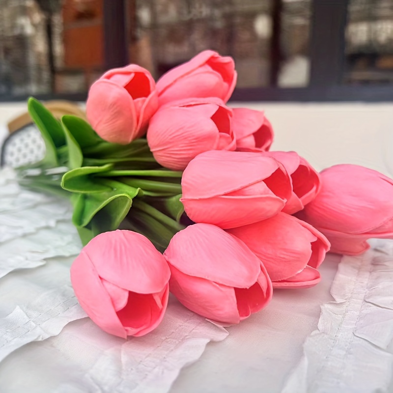 Tulipanes artificiales, 20 unidades, ramos de tulipanes artificiales  falsos, flores de tacto real, flores multicolores, arreglo floral de  tulipanes