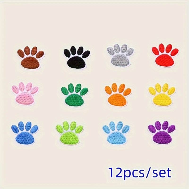 12 Items, Paw Print Iron-on Patches For Embroidered Clothing, Jackets, T-shirts, Jeans, Backpacks, And Dog Paw For Sewing Bags And Clothing Badges
