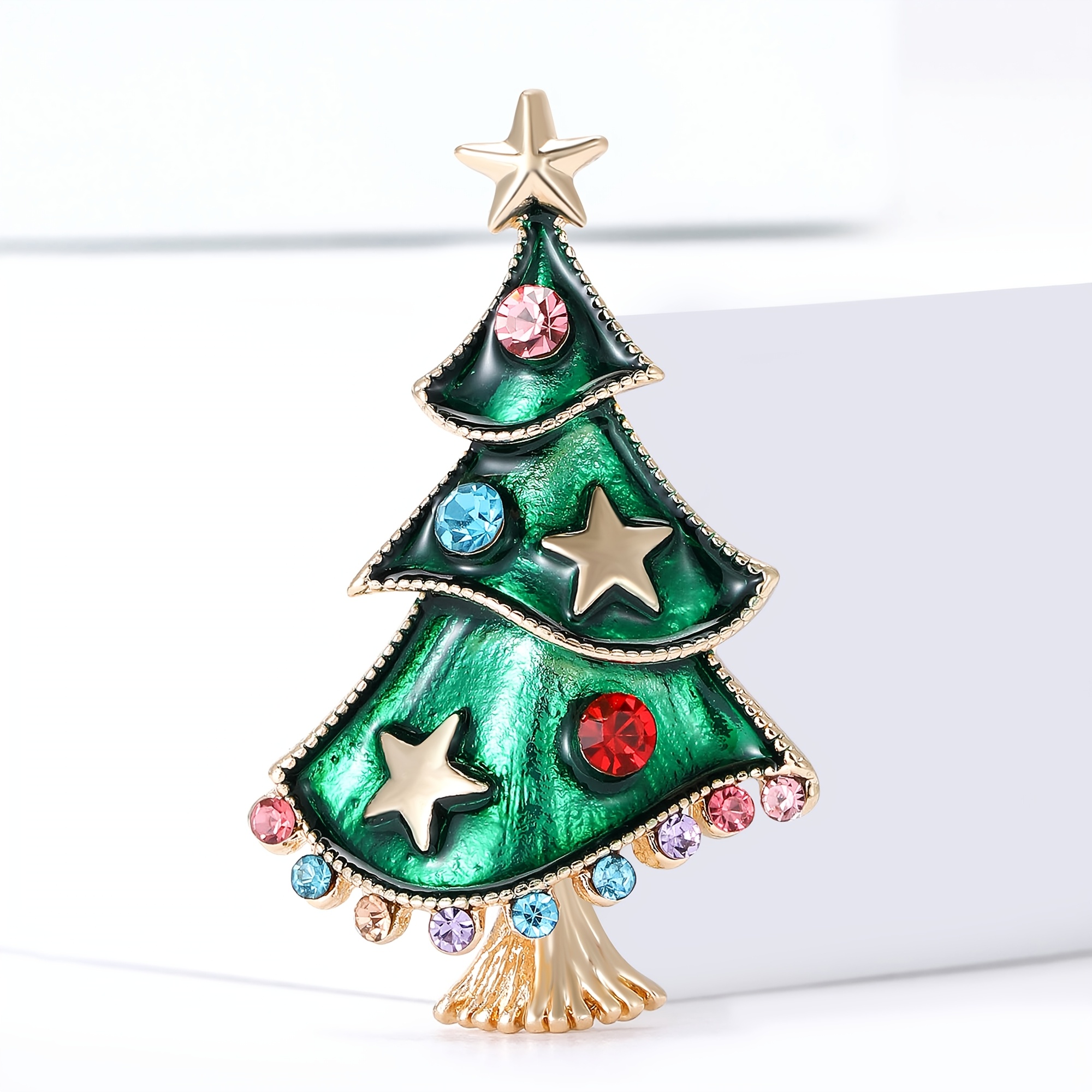 

Zinc Alloy Christmas Tree Brooch Pin With Rhinestones - Accessory, , Non-washable, Ideal Gift