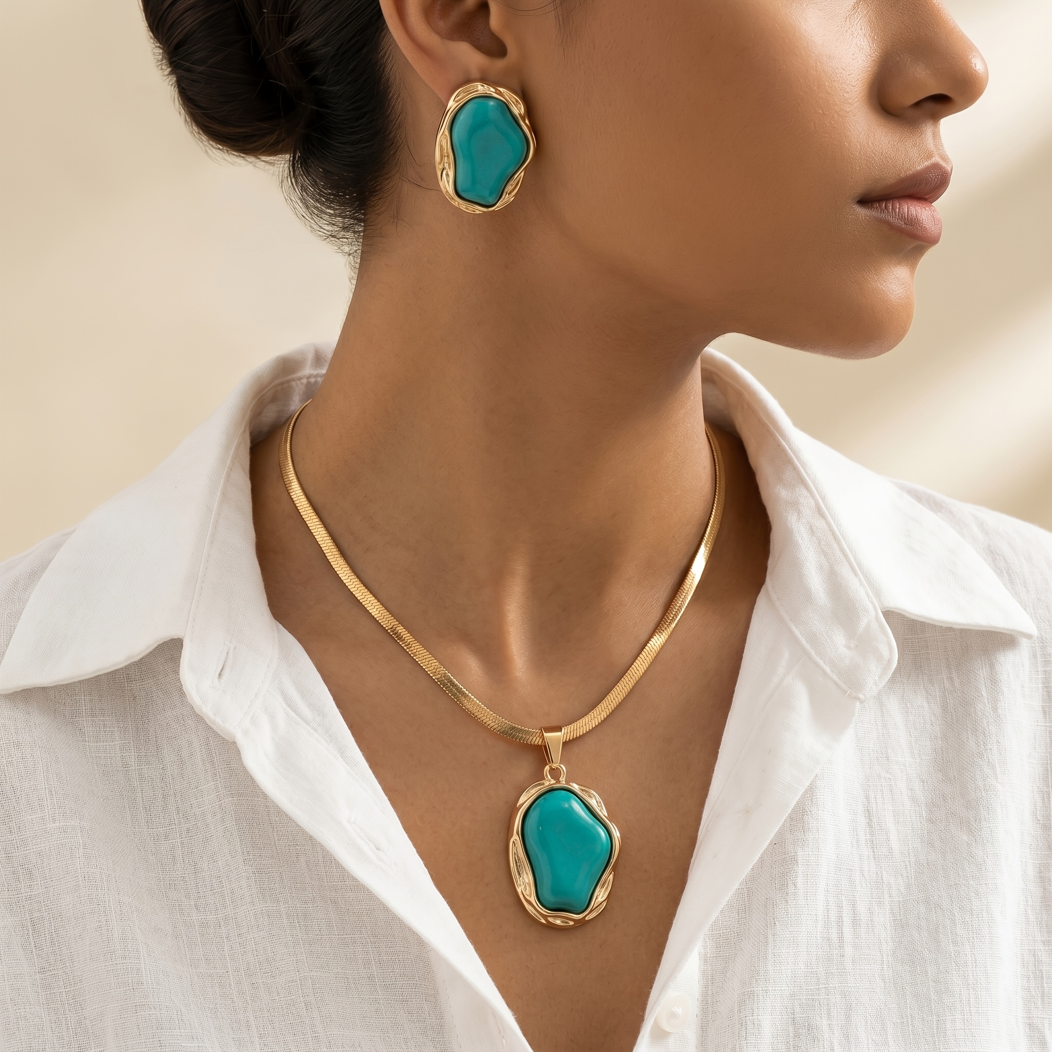 TEMU 2 Set di gioielli con ciondolo irregolare color turquesa, stile retr簷 lussuoso , adatti per l'uso , per aspettare in , per , per le vacanze, per