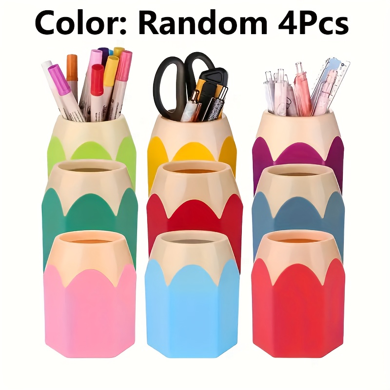 TEMU Pencil Holders 4 Colorful Pencil Holders - Cute Desk Storage Boxes, Random Colors, Plastic Cup And Organizer, Holder, Or Personal Storage, Desk
