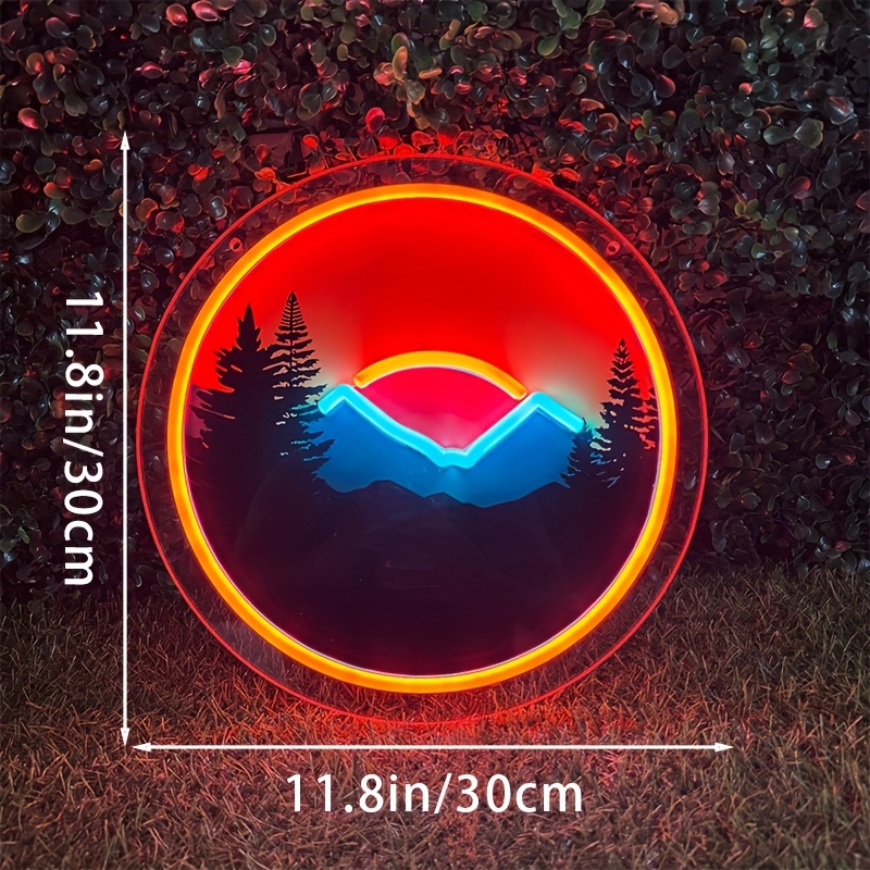 TEMU Neon Sign Led Mural Usb Dimmable Led Decorative Light, Suitable For Bedroom, Living Room, Coffee Shop, Bar Decoration, Housewarming Gifts, Mountain Mural Decoration Neon Lights