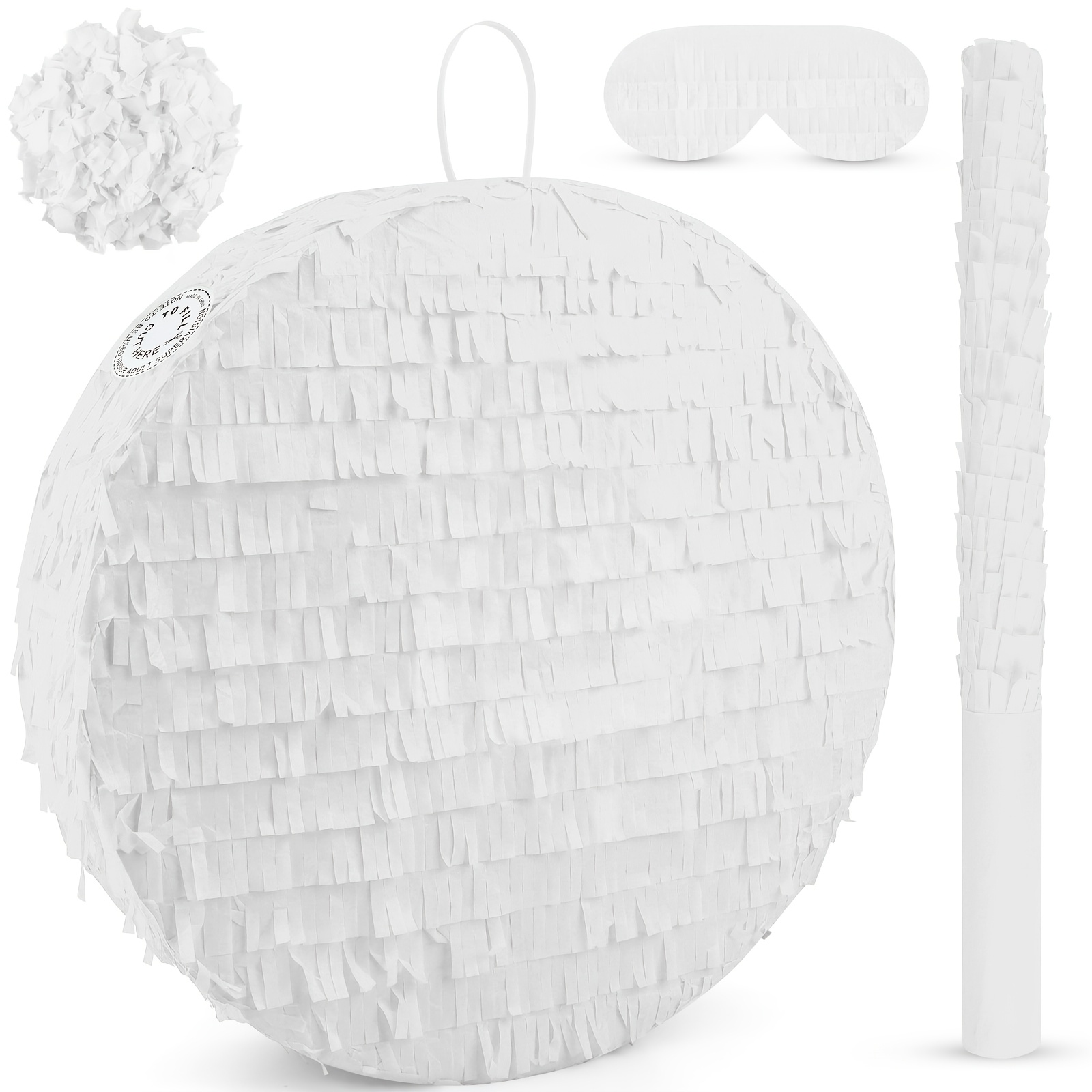 33.02 cm Round White Pinata Large Circle Blank Pinata with Stick, Blindfold And Confetti for Birthday Parties Game Wedding Celebration Shower Carnival Party Supplies