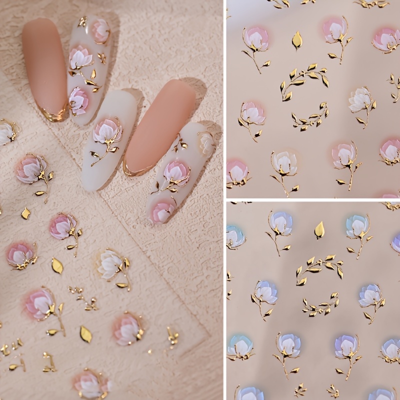 

Spring Nail Art Stickers, Pink & , Flowers With , Macaron Colors, , Self-adhesive Paper Nail Embellishments, Glitter Accents, Semi-matte , Plant Theme, Irregular Shape, Single Use - Unscented