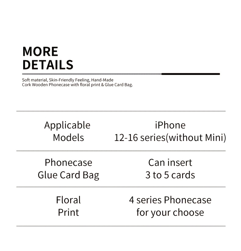 DENIOR Wooden Phonecase for iPhone 15/ 14/ 13/ 12 Series Case, with Glue Kickstand And Card Holder 3 Card Slots Can Insert 3-5 Cards Shockproof Protection, Turquoise And Red Flowers, Cork Wooden