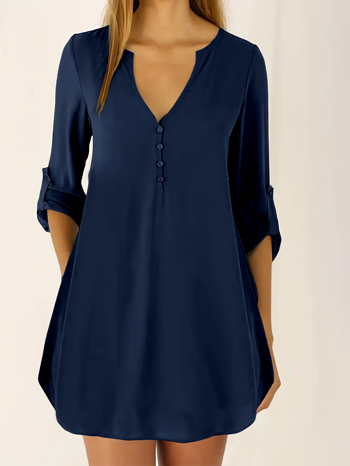 womens elegant commuter solid color v neck long sleeve roll - Temu Morocco