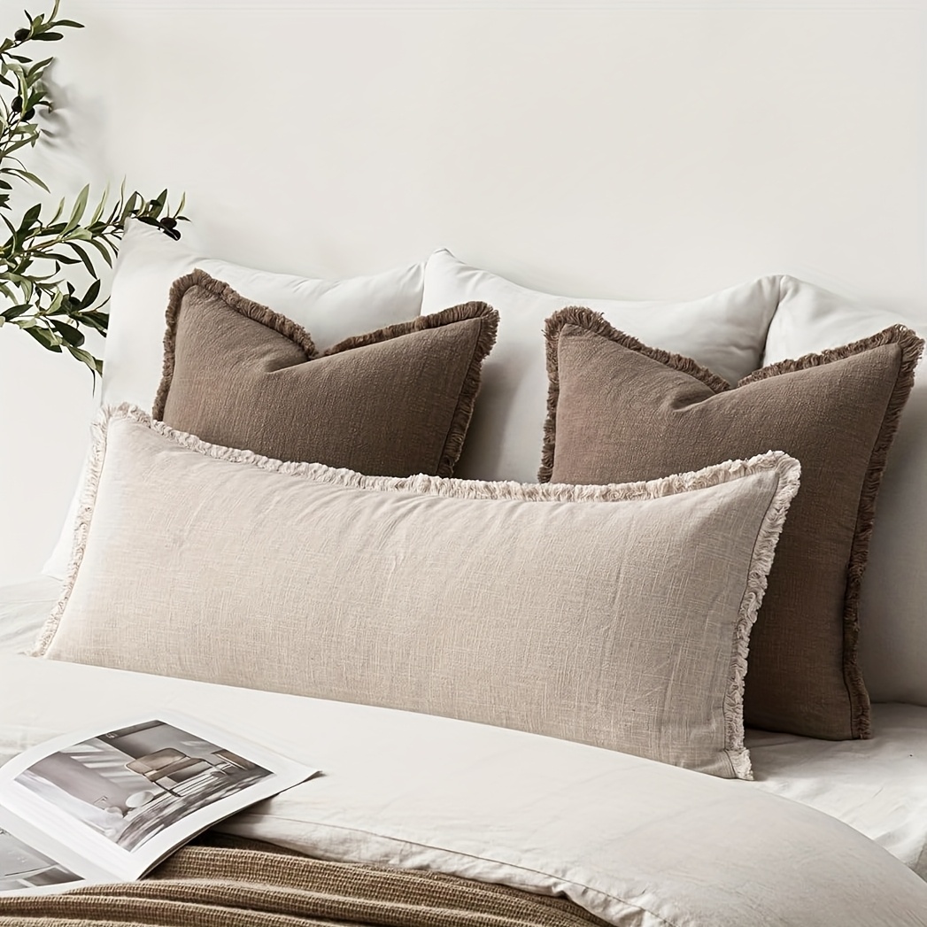 E-shop 3-teiliges Set, Langes Lendenkissenbezug mit Fransen. Moderner Bauernhausstil im Percy-Stil, weiche und bequeme Kissenbezüge für Schlafzimmer,