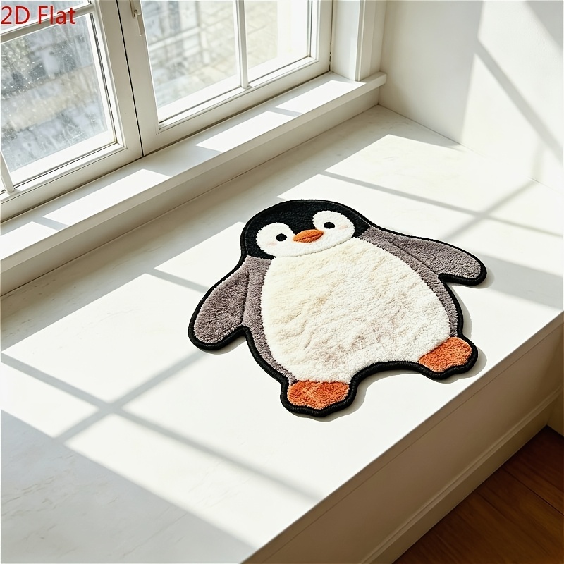 TEMU Faux Cashmere 900g+9mm 2d Flat Cute Penguin-shaped Living Room Sofa Carpet Trendy Individual Bedroom Decor Bedside Carpet Irregular Non-regular