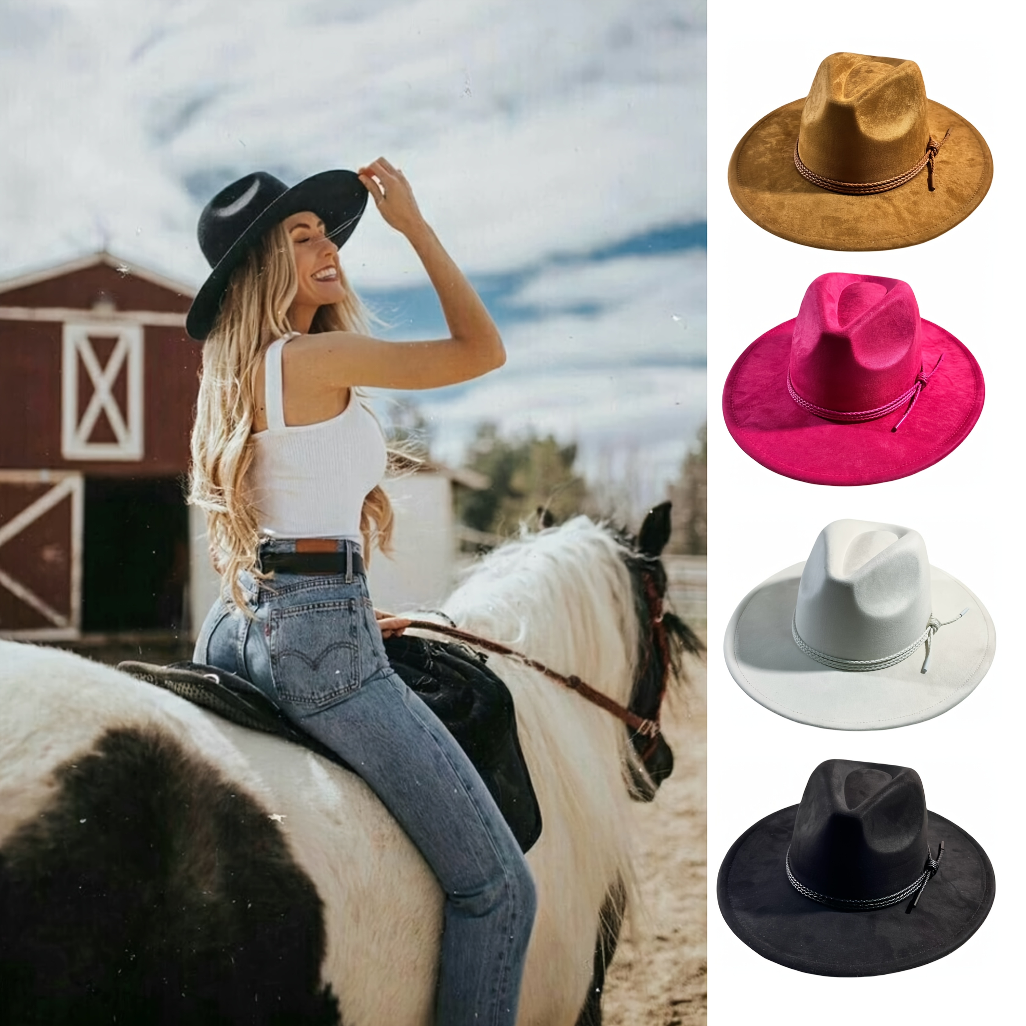 new suede fedora hat men women couple large brim peach heart  display picture 2