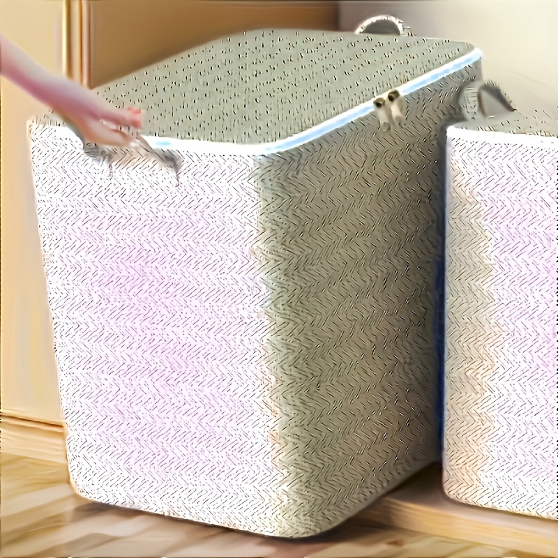 

Large Capacity Storage Box With Handle - Non-woven Fabric Clothes And Blanket Organizer, Stylish Solution, Light Grey, Hand Washable