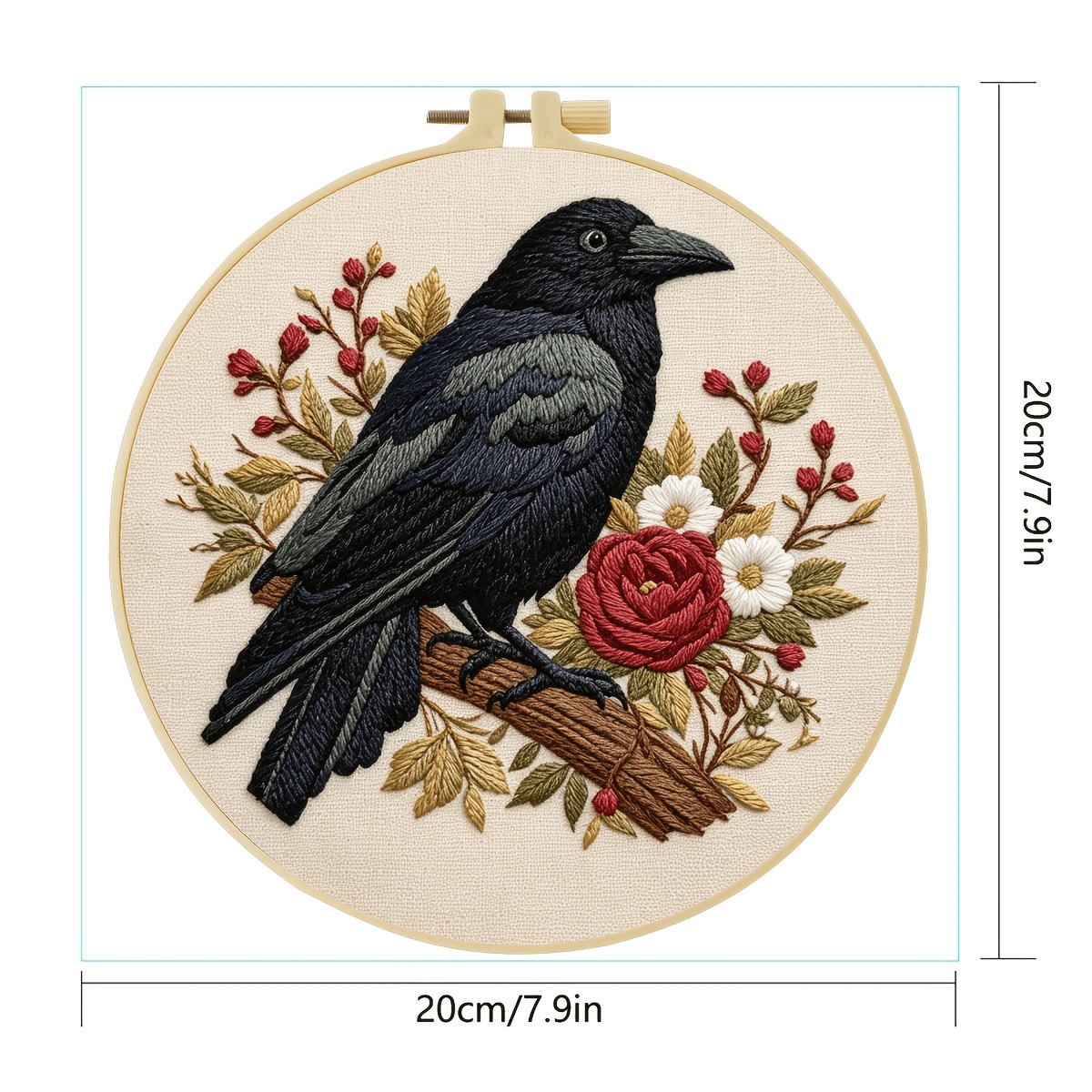 Complete Beginner Embroidery Kit with Black Crow Design