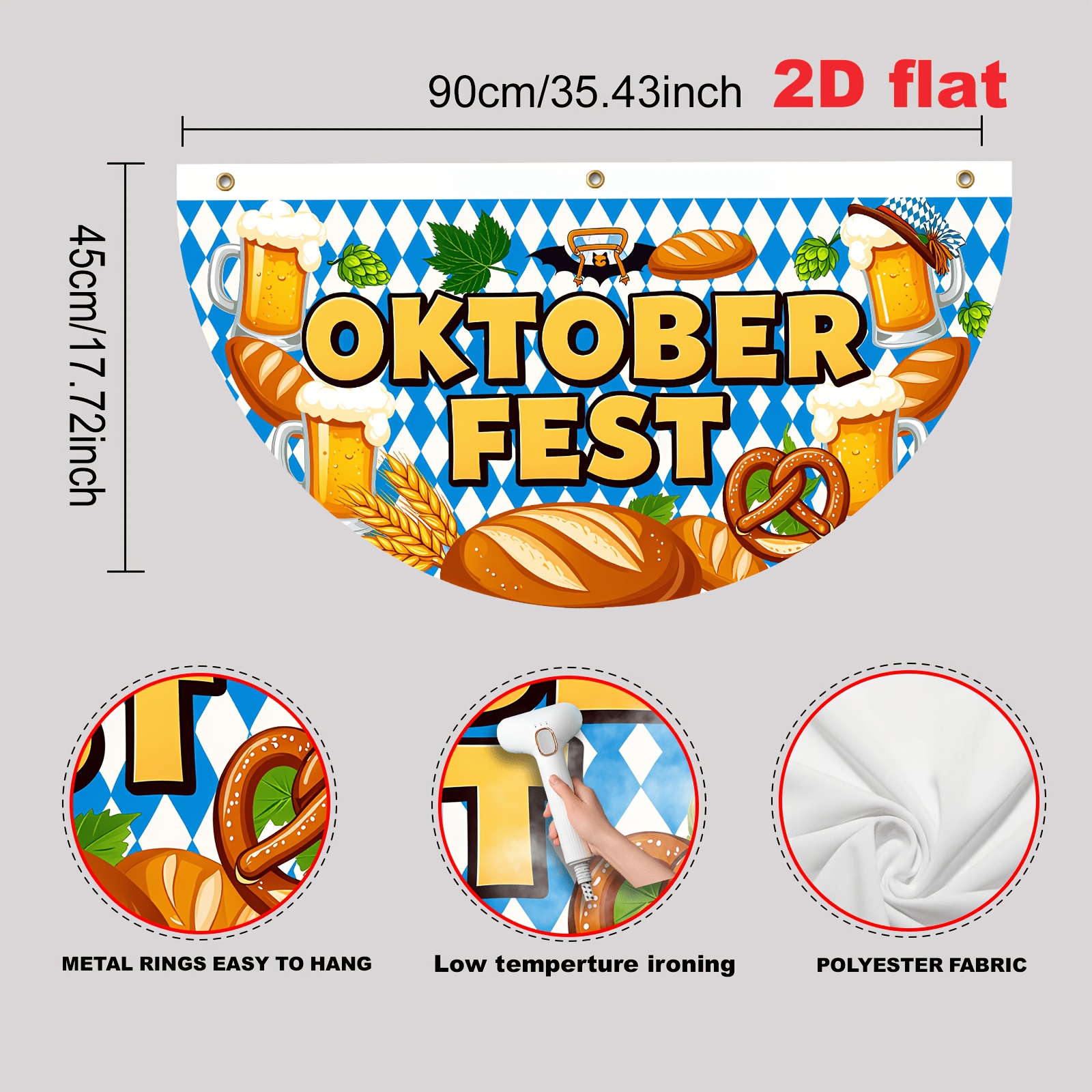 TEMU 2d Flat, 2d Flat Banner, 1pc, Material, Munich Beer Themed Decorative Pennant Flag, Traditional Pattern, Beer-themed Decorative Semicircular