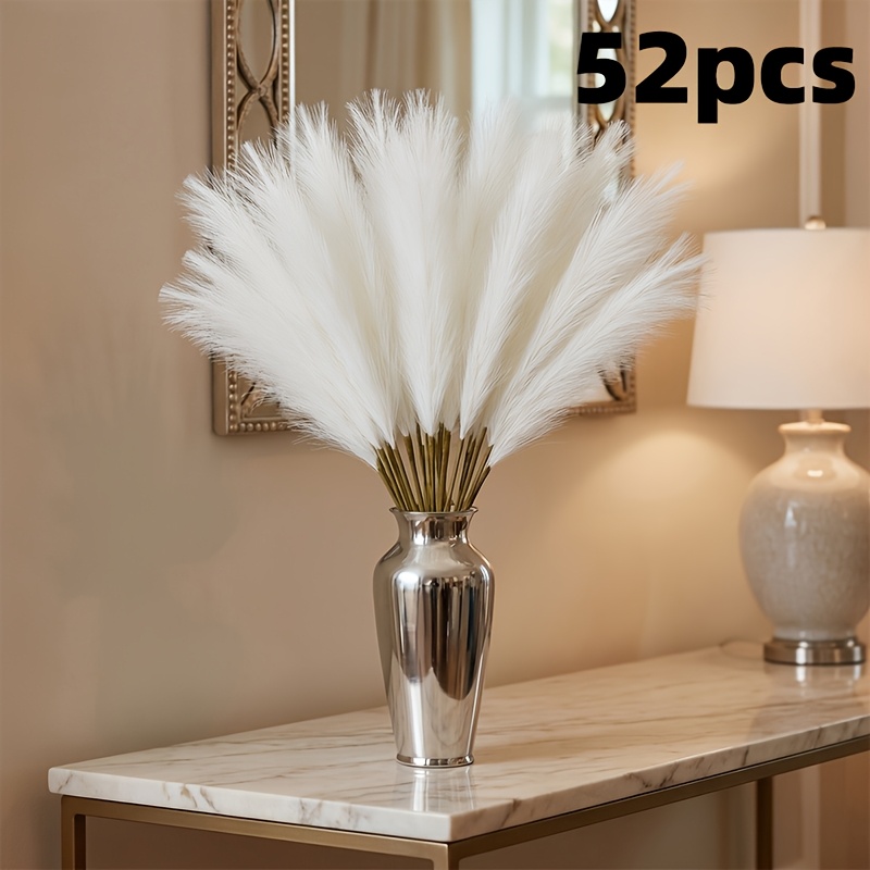 Image of 52pcs Blue White Reeds, Pampas Grass, Home Decor Supplies, Valentine's Day Mother's Day Day Holiday Decorations, Wedding And Celebration Additions, Bouquet Wreath Additions