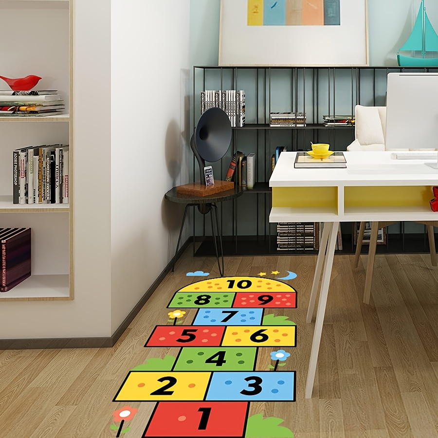 

2pcs Floor Stickers - Educational Number Puzzle Game For Bedroom, Classroom, Or Nursery Decor, Plastic Tile Stickers With Pawns And Dice Design, Puzzle Stickers