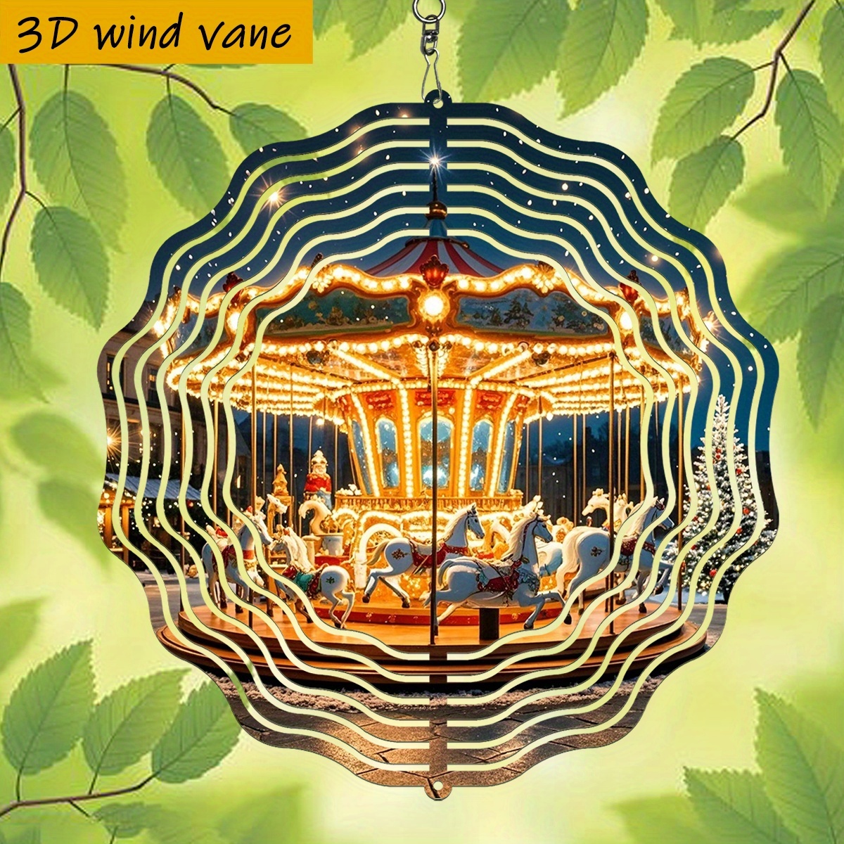 TEMU 3d 1pc, Rotating Carousel , "25.5cm/10in25.5cm/10in With Rotating Hook, 360 Diy Creative Wind Turn" Seasonal Wind Turn Set, Wind-powered