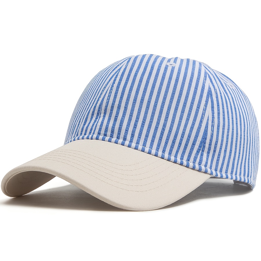 TEMU Vintage beige baseballpet voor heren & dames met gestreepte klep - Verstelbare snapback dad hat, lichtgewicht trekkoordsluiting, zachte klep